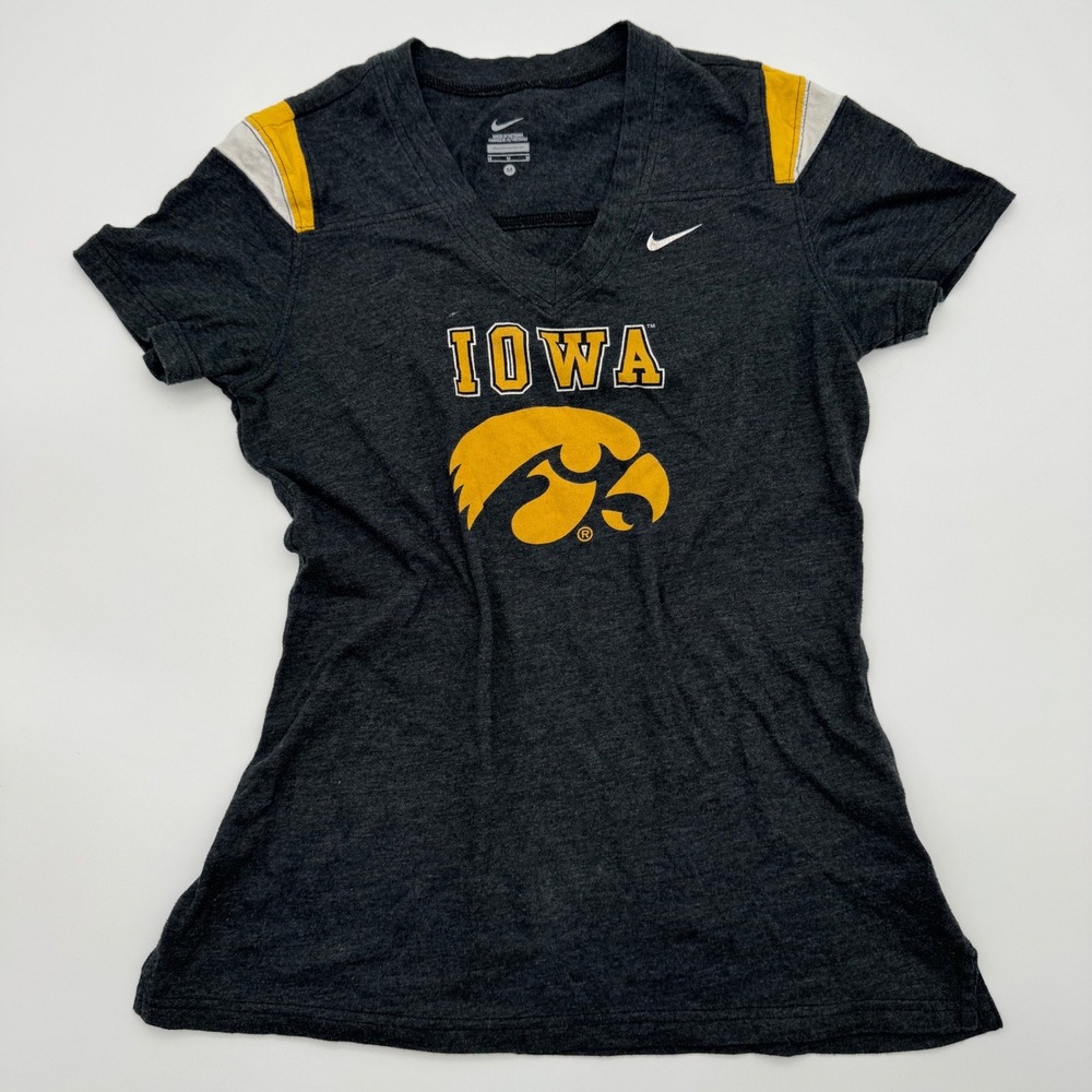 Nike Iowa Hawkeyes NCAA Womens V-Neck T-Shirt Charcoal Gray Heather Medium
